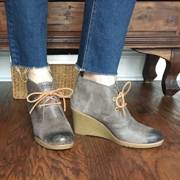 Sperry Shoes - Sperry Top-sider Harlow Wedge Leather Ankle Bootie Boots Heel Fall Size 6.5